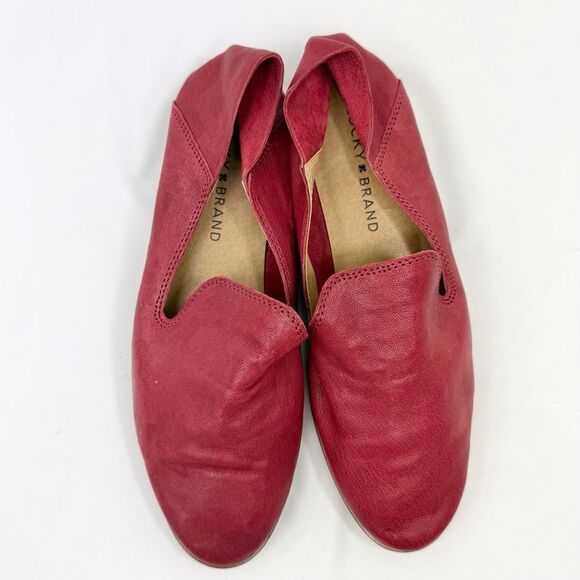 Lucky Brand Cahill Red Soft Structure Leather Slip On Low Heel Loafer Flats - Picture 3 of 15